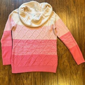 New York & Company Pink and Cream Cowl Neck Sweater